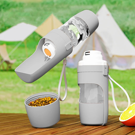 Botella de agua y dispensador de comida 2 en 1 portátil para mascotas